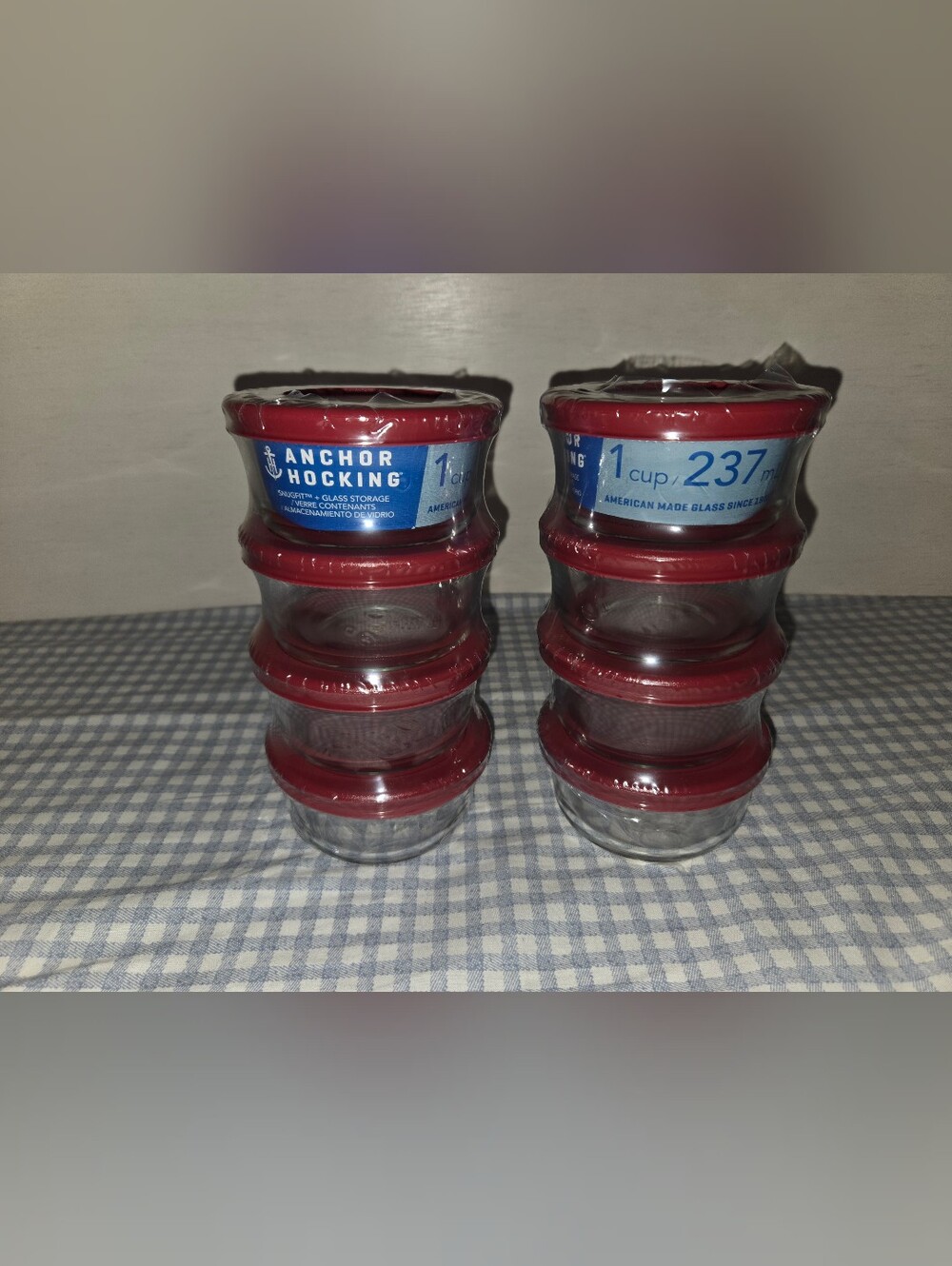 Anchor Hocking Clear Glass Storage Bowls with Red Lids -8 Piece Set